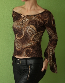 Hnědé tričko s tureckým a gepardím vzorem M-L
