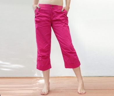 Tmavě růžové tříčtvrteční kalhoty vel.L