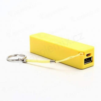 Mini externí baterie / power bank KABO 2600mAh - stylové poutko s kroužkem na klíče - žlutá barva + kabel a nabíječka.